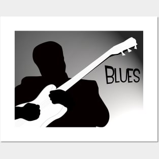 Silhouette of a Blues Player Playing Guitar Posters and Art